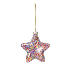 Glass Star Ornament w/ Sequins