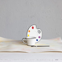 Load image into Gallery viewer, Ceramic Paint Palette Saucer w/ Espresso Cup &amp; Stir - Indie Indie Bang! Bang!