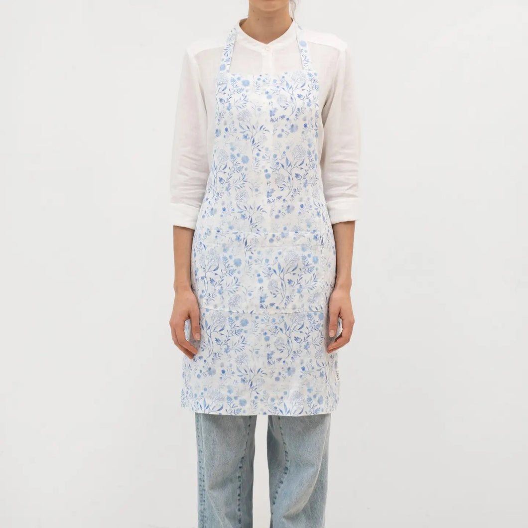 Daily Apron White Botanical Blue - Indie Indie Bang! Bang!