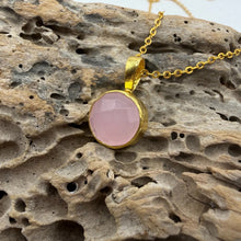 Load image into Gallery viewer, Circle Gemstone Necklace - Rose Quartz or Labradorite - Indie Indie Bang! Bang!