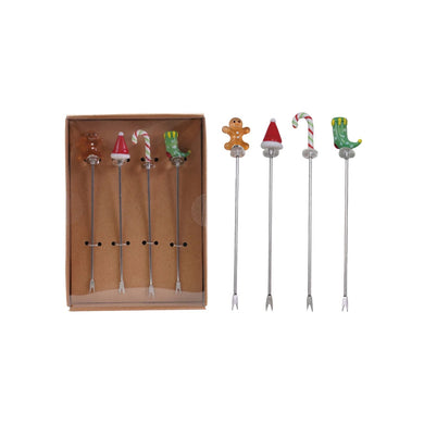 Christmas Appetizer Picks with Hand-Blown Glass Set of 4 - Indie Indie Bang! Bang!