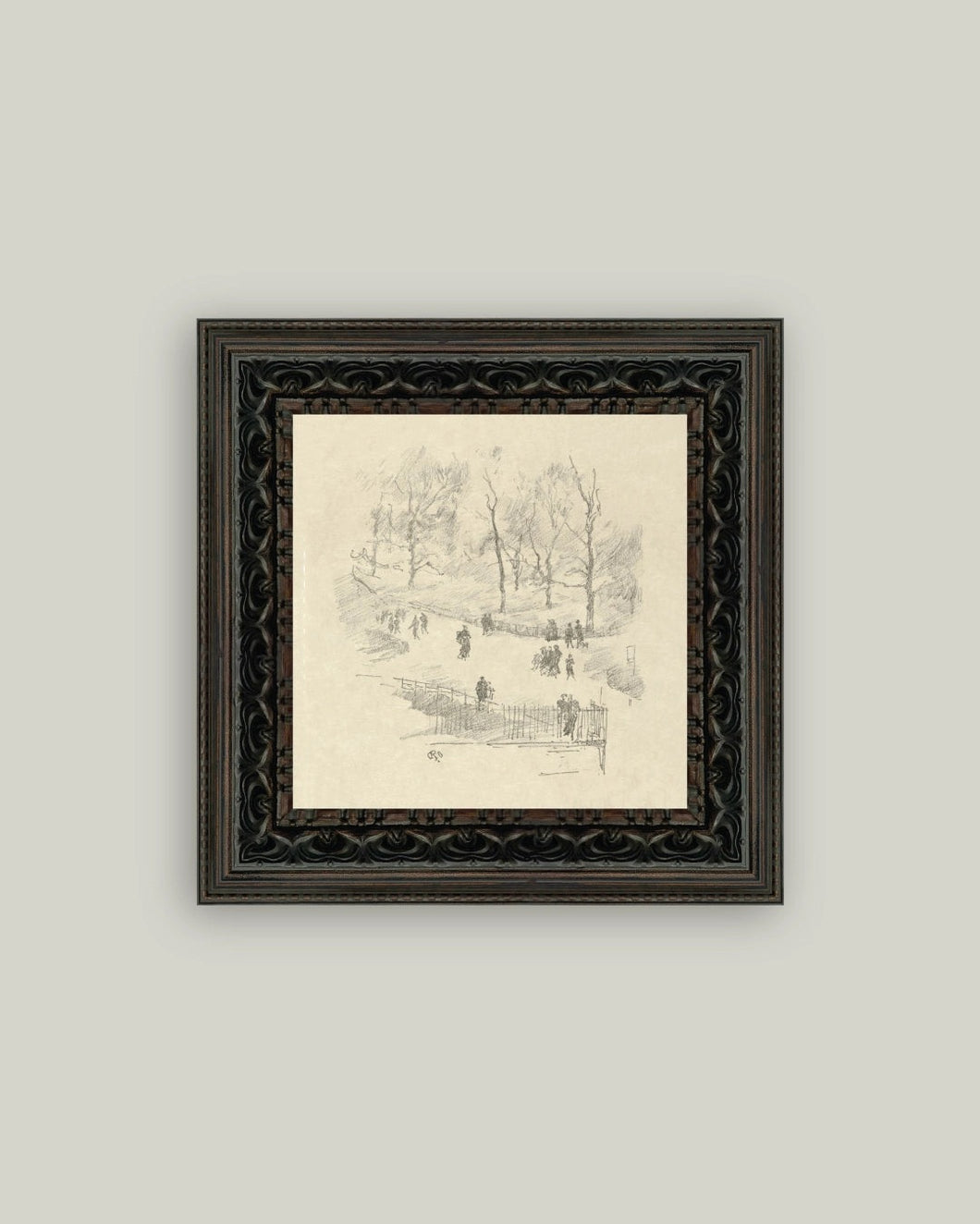 Kensington Gardens in Winter Framed Antique Art