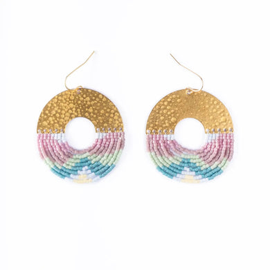 Beaded Handwoven Organic Circular Fringe Earrings - Pastel - Indie Indie Bang! Bang!