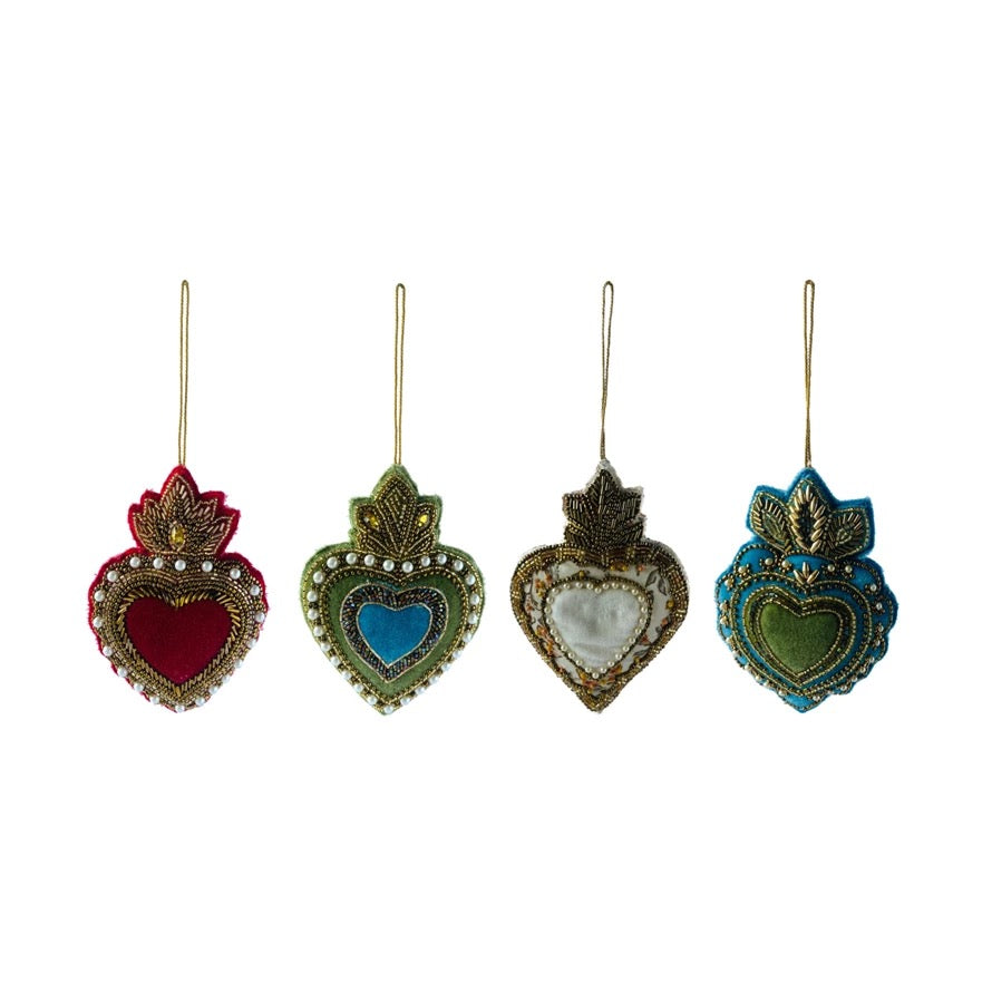 Beaded Velvet Sacred Heart Ornament - Indie Indie Bang! Bang!