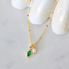 Load image into Gallery viewer, Mini Pearl Emerald Drop Necklace - Indie Indie Bang! Bang!