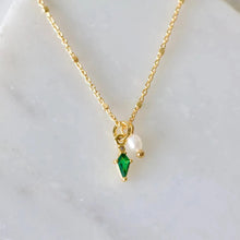 Load image into Gallery viewer, Mini Pearl Emerald Drop Necklace - Indie Indie Bang! Bang!