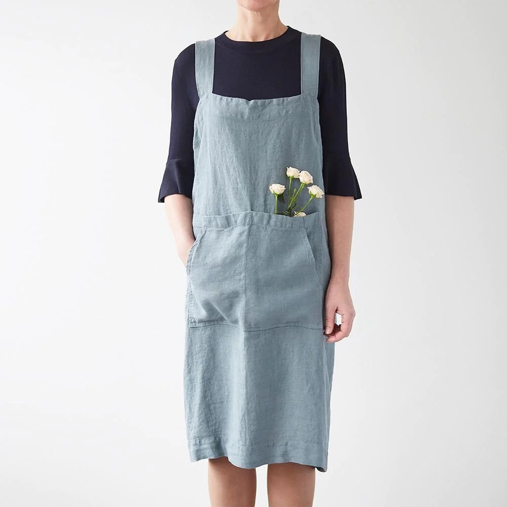 Blue Fog Linen Pinafore Apron