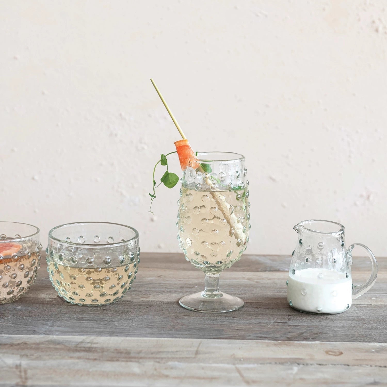 Creative Co-Op Recycled Glass Hobnail Stemmed Drinking Glass - Thumbnail 4
