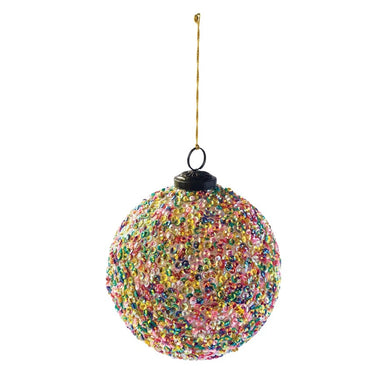 Recycled Glass Ball Ornament w/ Sequins Multi Color