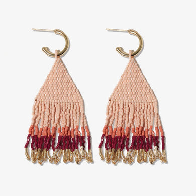 James Mini Gold Hoop Color Block Beaded Fringe Earrings - Blush - Indie Indie Bang! Bang!