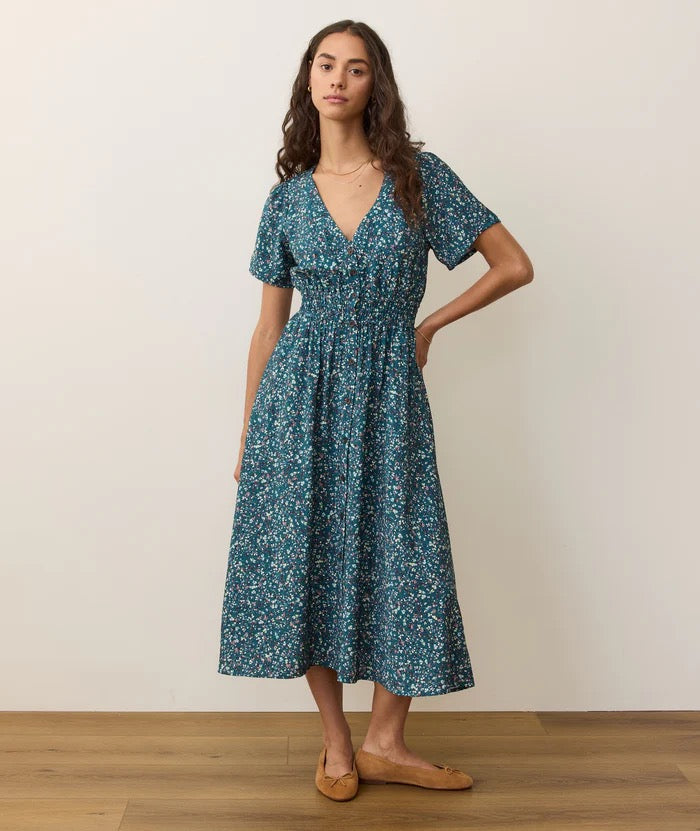 Annika Midi Dress- Deep Aqua Floral - Indie Indie Bang! Bang!