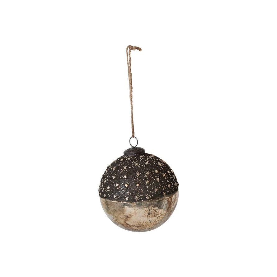 Mercury Glass Ball Ornament with Stars