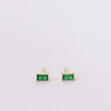 Load image into Gallery viewer, Baguette Emerald Gold Earrings - Indie Indie Bang! Bang!