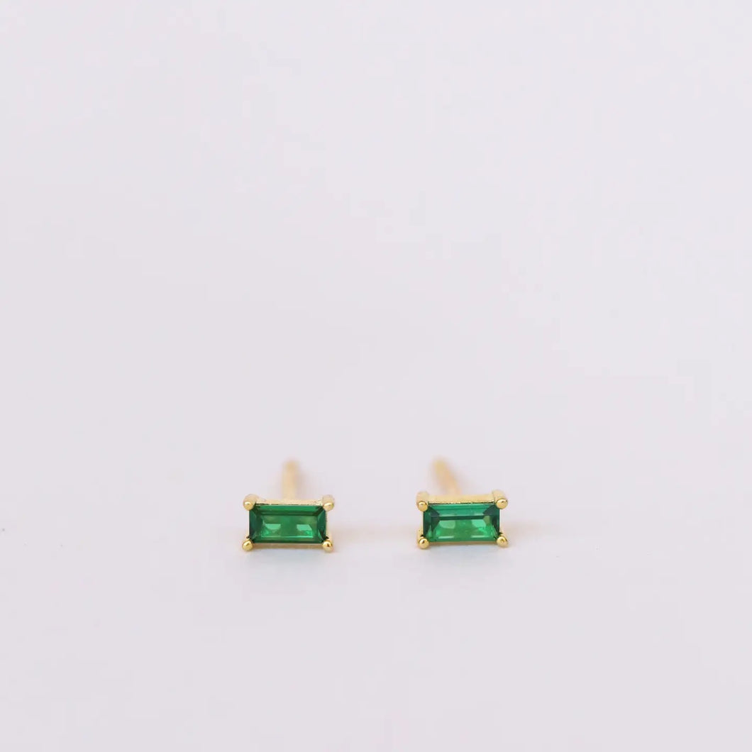 Baguette Emerald Gold Earrings - Indie Indie Bang! Bang!