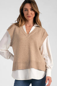 Essex Sweater Vest Shirt In Taupe - Indie Indie Bang! Bang!