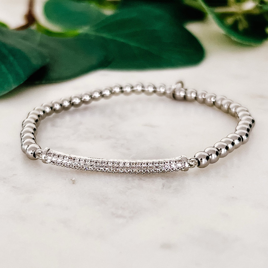 Silver Stretch Bracelet with Pavé Bar
