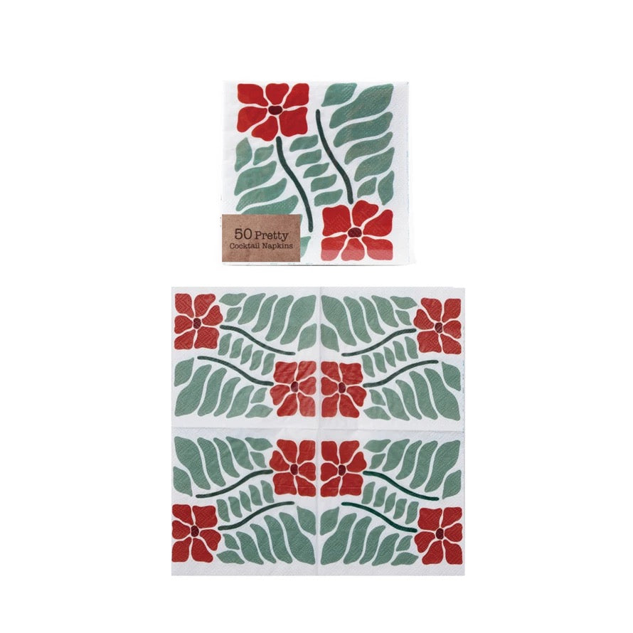 Christmas Cocktail Napkins Poinsettias - Indie Indie Bang! Bang!