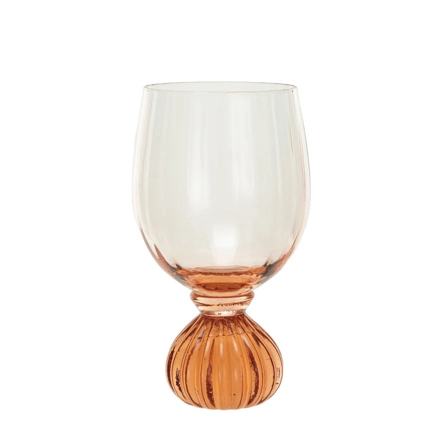 Ribbed Footed Pink Wine Glass - Indie Indie Bang! Bang!