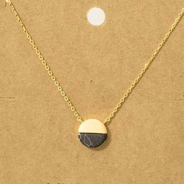 Round Half Stone Pendant- Black and Gold - Indie Indie Bang! Bang!