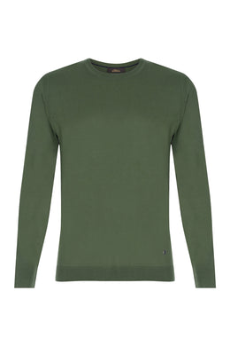 Crew Neck Merino Wool Sweater -Forest Green