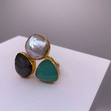 Load image into Gallery viewer, Three Stone Pearl, Labradorite + Aqua Chalcedony