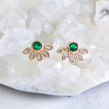 Load image into Gallery viewer, Mesa Emerald &amp; CZ Flower Earrings - Indie Indie Bang! Bang!
