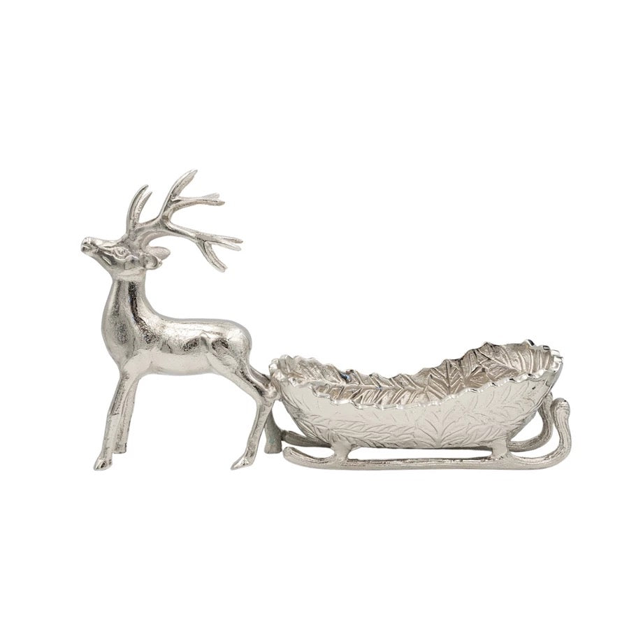 Silver Reindeer Sleigh Dish