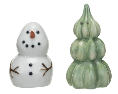 Snowman and Tree Salt and Pepper Shakers