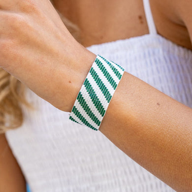 Kenzie Game Day Stretch Bracelet - Green and White - Indie Indie Bang! Bang!