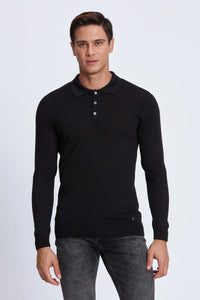 Polo Sweater in 100% Merino Wool - Black - Indie Indie Bang! Bang!