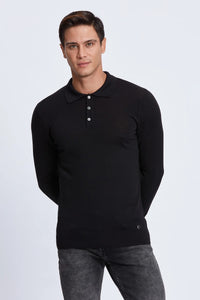 Polo Sweater in 100% Merino Wool - Black - Indie Indie Bang! Bang!