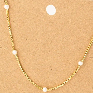 Box Chain Pearl Station Necklace - Indie Indie Bang! Bang!
