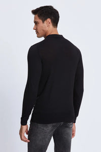 Polo Sweater in 100% Merino Wool - Black - Indie Indie Bang! Bang!