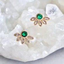 Load image into Gallery viewer, Mesa Emerald &amp; CZ Flower Earrings - Indie Indie Bang! Bang!