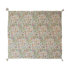 Load image into Gallery viewer, Quilted Cotton Throw with Floral Pattern, Kantha Stitch and Tassels - Indie Indie Bang! Bang!