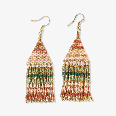 Lexie Horizontal Gold Lines Beaded Fringe Earrings Desert - Indie Indie Bang! Bang!