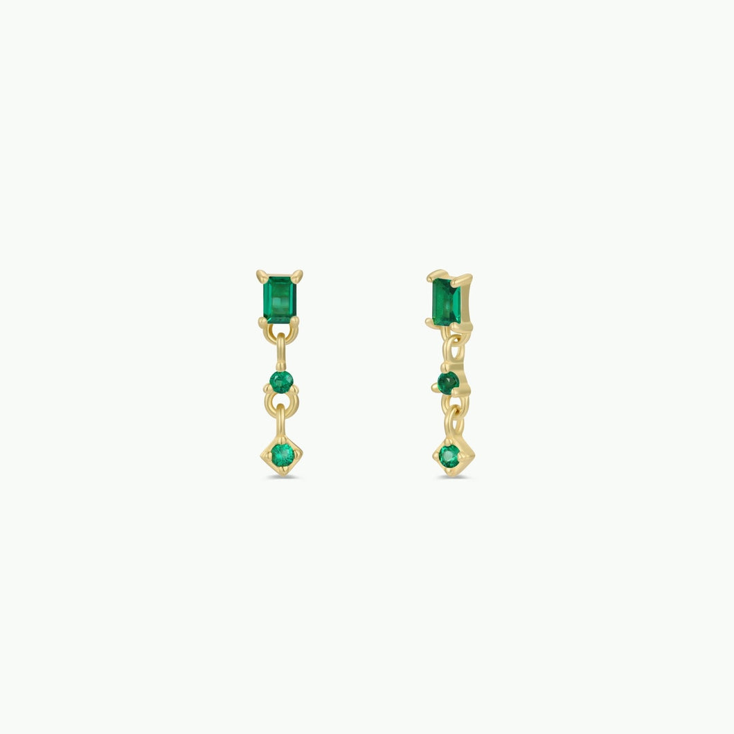 Mini Baguette Drop Emerald Earrings
