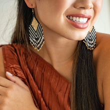 Load image into Gallery viewer, Dottie Diamond Black &amp; Gold Fringe Earrings - Indie Indie Bang! Bang!