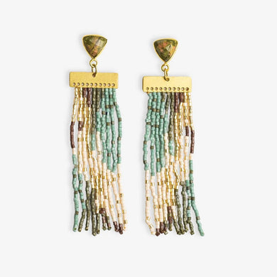 Lilah Semi-Precious Stone Post With Organic Shapes Beaded Fringe Earrings Safari - Indie Indie Bang! Bang!