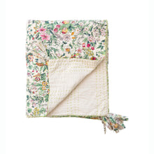 Load image into Gallery viewer, Quilted Cotton Throw with Floral Pattern, Kantha Stitch and Tassels - Indie Indie Bang! Bang!