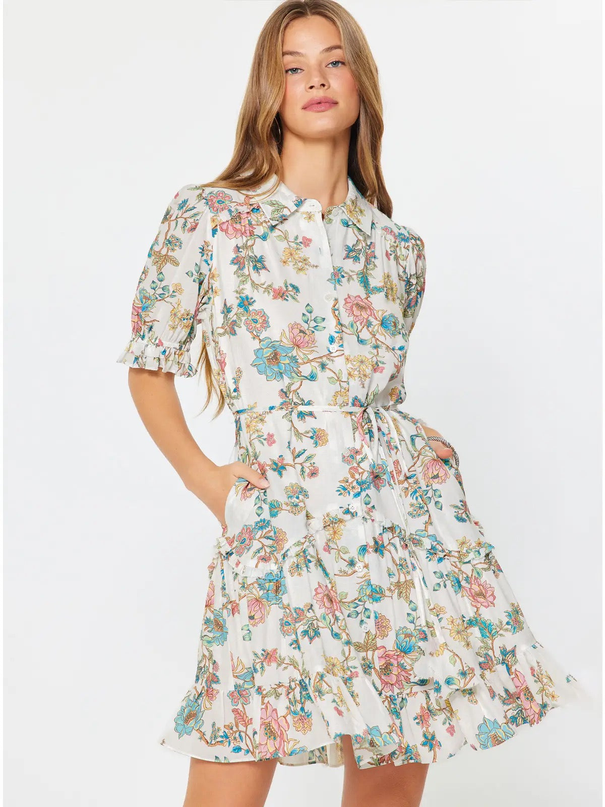 green emerald velvet dress Indie modest midi dress in rosy spritz – JanieLanie main image 1