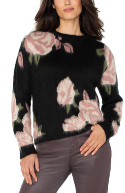 Black Floral Crew Neck Sweater