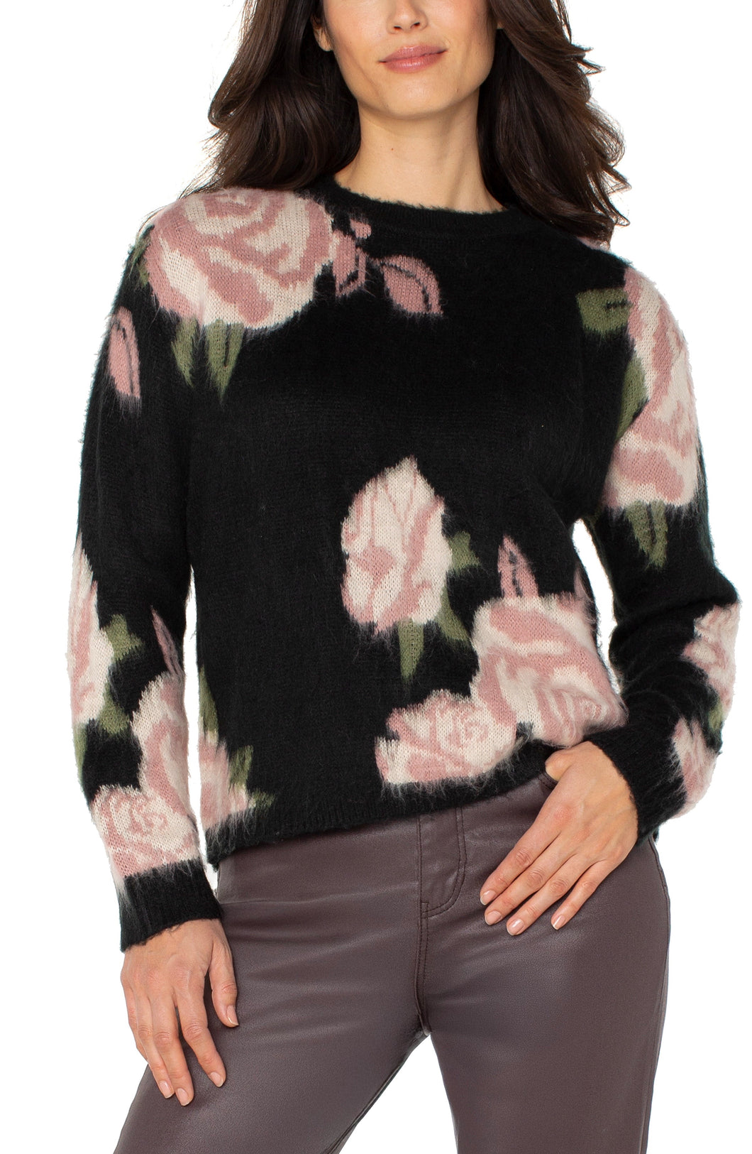 Black Floral Crew Neck Sweater