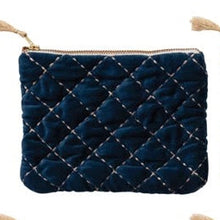 Load image into Gallery viewer, Quilted Cotton Velvet Zip Pouch w/ Metallic Thread Embroidery &amp; Tassel, 6 Colors - Indie Indie Bang! Bang!