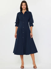 Load image into Gallery viewer, 3/4 Button Down A-Line Midi Dress - Navy - Indie Indie Bang! Bang!