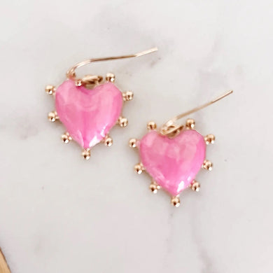 Pearlized Enamel Heart Dangle Earrings - Pink - Indie Indie Bang! Bang!