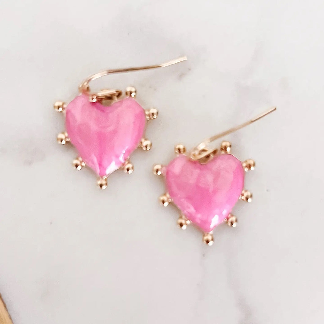 Pearlized Enamel Heart Dangle Earrings - Pink - Indie Indie Bang! Bang!