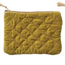 Load image into Gallery viewer, Quilted Cotton Velvet Zip Pouch w/ Metallic Thread Embroidery &amp; Tassel, 6 Colors - Indie Indie Bang! Bang!