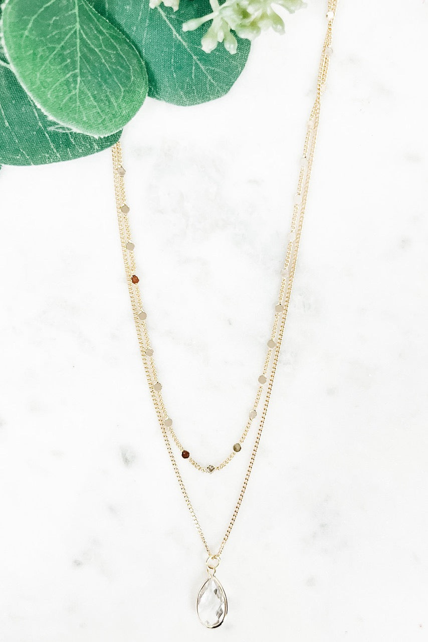 Two-Layer Necklace with Clear Stone Pendant - Indie Indie Bang! Bang!
