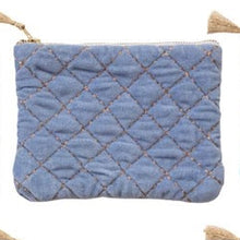 Load image into Gallery viewer, Quilted Cotton Velvet Zip Pouch w/ Metallic Thread Embroidery &amp; Tassel, 6 Colors - Indie Indie Bang! Bang!